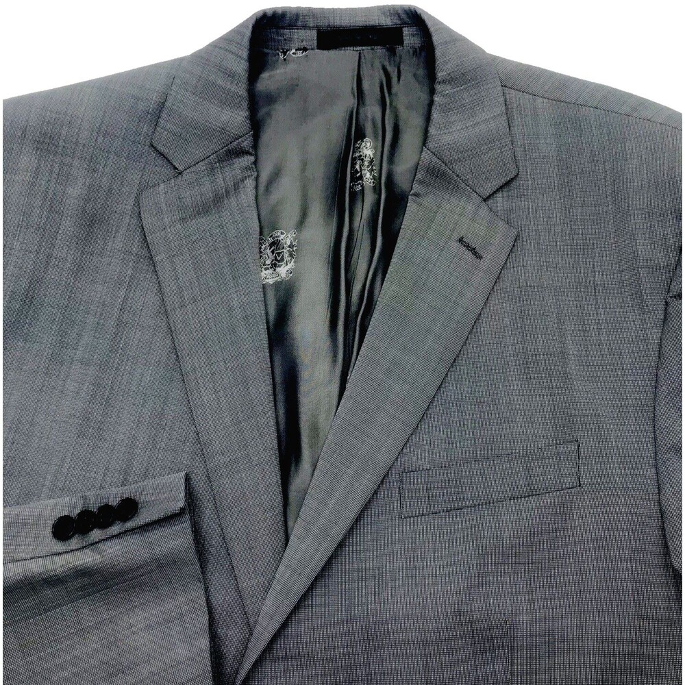 Austin Reed Sport Coat Wool Birdseye Check Weave Gray 48 L London Preppy Luxury